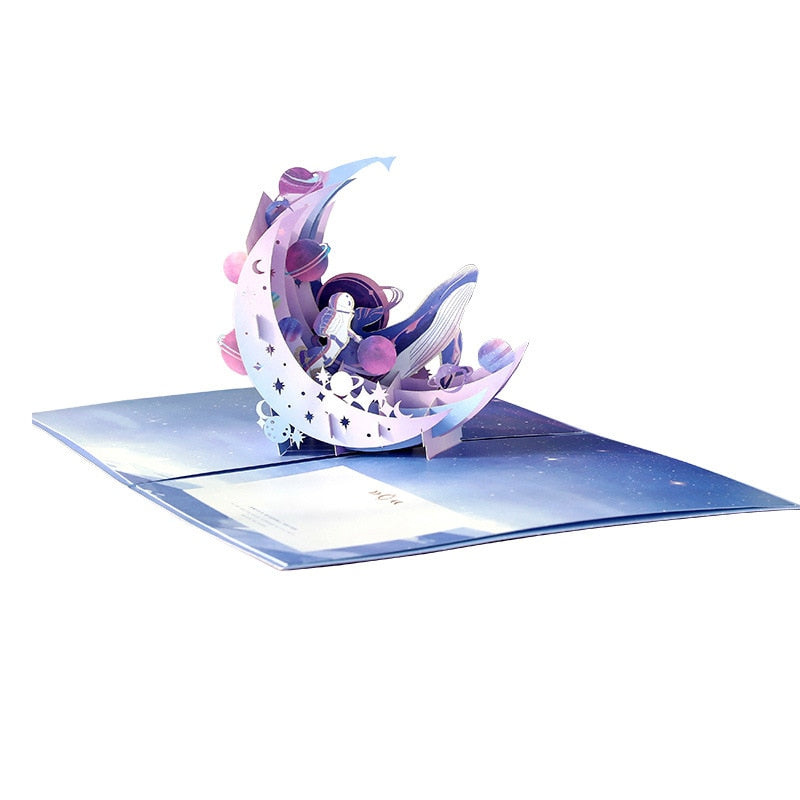 3D Stereo Purple Galaxy Whale Space Greeting Card
